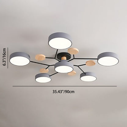 Scandinavian Ceiling Light Fixture 35 in Dimmable LED Flush Mount Wood Iron Acrylic for Bedroom Living Room Kitchen Dining Room Modern Minim