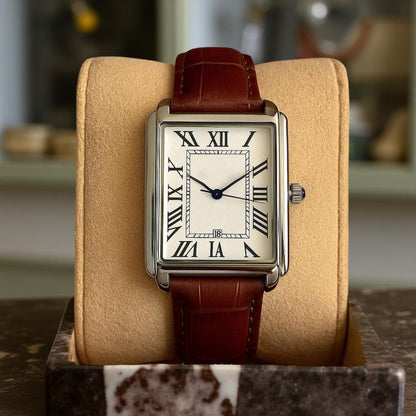 Mens Watches Square Dress Watch for Men with Roman Numeral Dial, Classic Leather Strap Quartz Watch Analog for Formal Wear