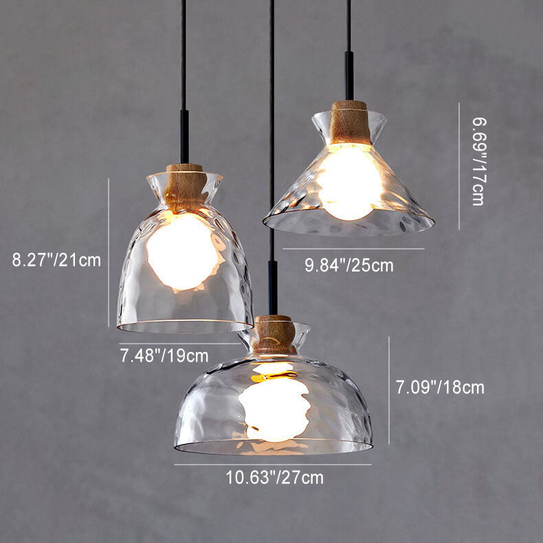 Clear Glass Pendant Light with Wood Accent E26 Socket for Kitchen Island Dining Room Bedroom Ceiling Fixture Hardwired Hanging Lamp