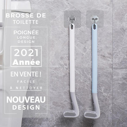 Long-Handle Toilet Brush with Triangular Head for Deep Bowl Cleaning – Wall-Mount Holder Included – Scratch-Free TPR Bristles for Bathroom