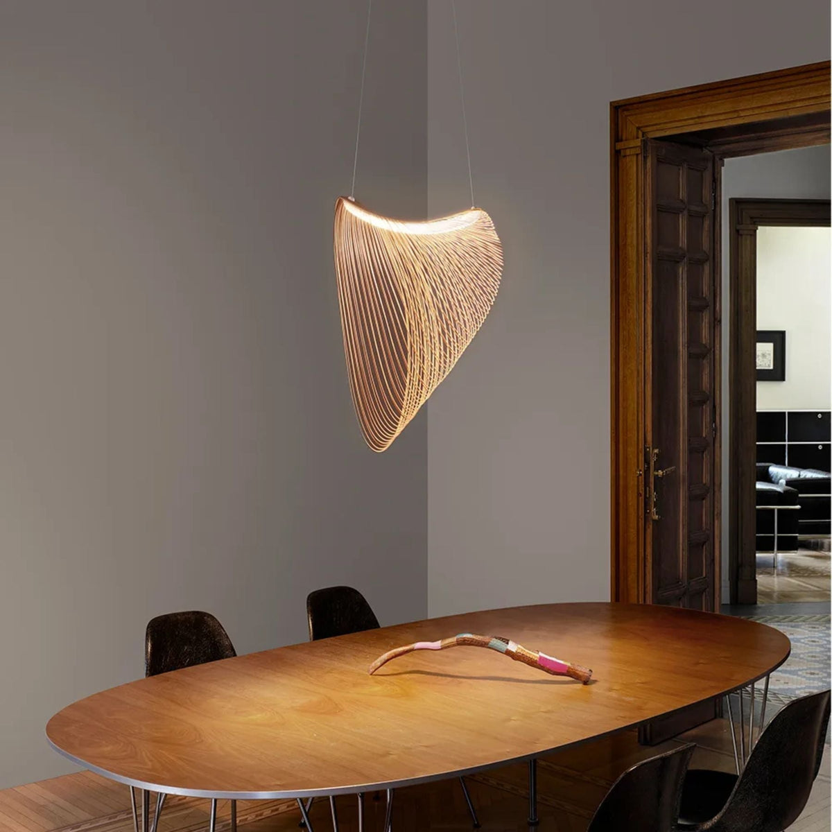 Sculptural Wood Ceiling Light Fixture LED 8W Adjustable 79-Inch Cord Natural Finish for Kitchen Island Dining Room Bar Hanging Lamp Modern O