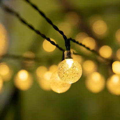 Solar Powered Outdoor String Lights Warm White LED Crystal Globe for Camping RV Patio Garden 20ft 40ft 72ft Cordless Weatherproof