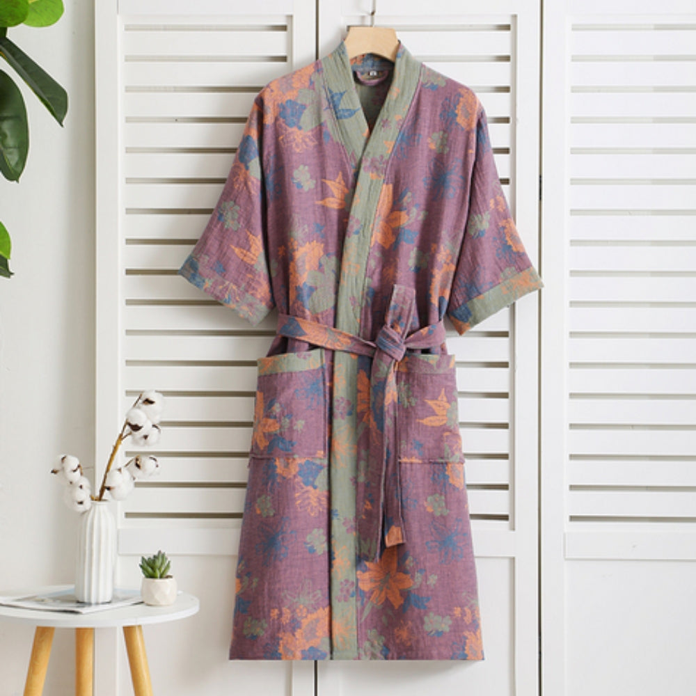 Liora Bathrobe - Lightweight Cotton, Vintage Print Dressing Gown