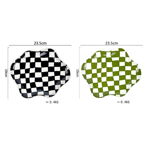 Cleo Checkered Plate - Durable Ceramic, Wavy Checkerboard Tray