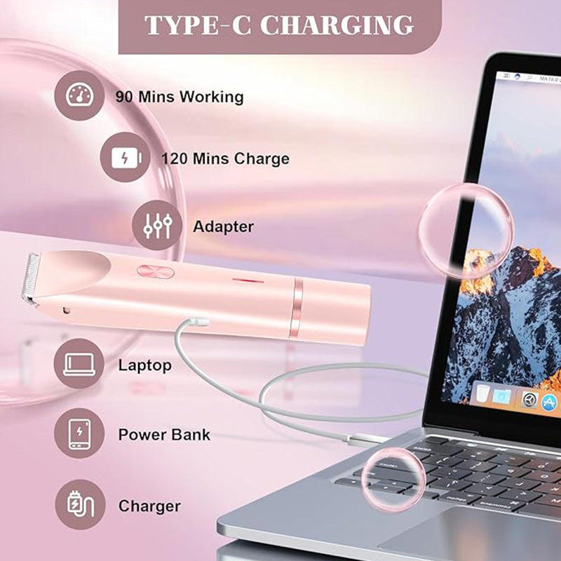 Rechargeable Dual-Head Precision Trimmer for Face, Underarms & Bikini Line – Waterproof IPX7, USB-C Fast Charging, Gentle on Sensitive Skin