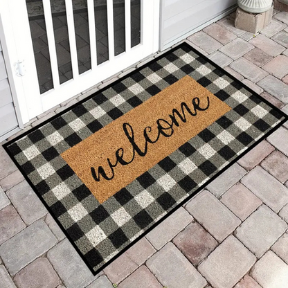 Bristol Welcome Mat - Coconut Coir, Buffalo Plaid Design