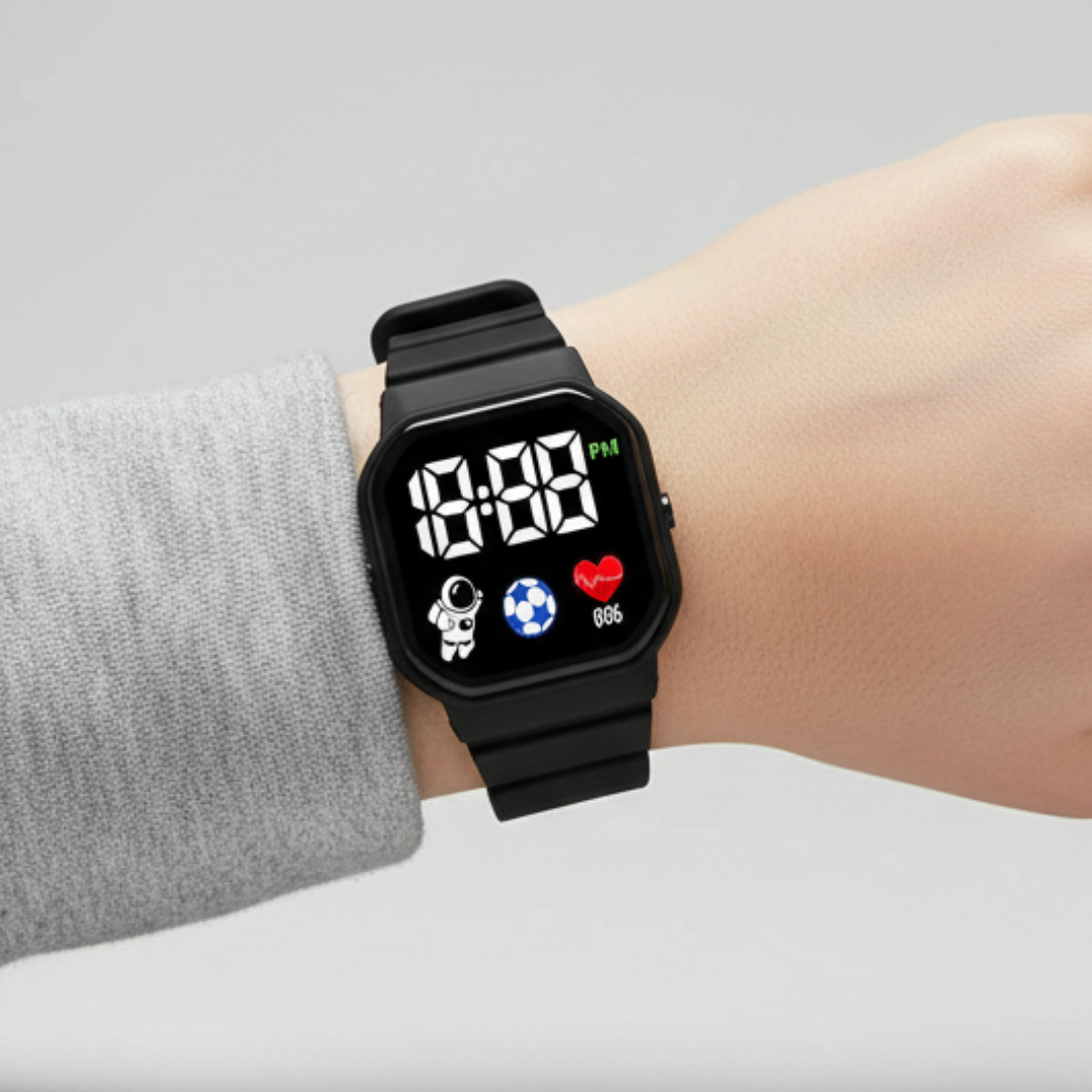 Kids' Digital LED Wristwatch – Water Resistant Astronaut Theme Watch for Boys & Girls – Soft Silicone Band