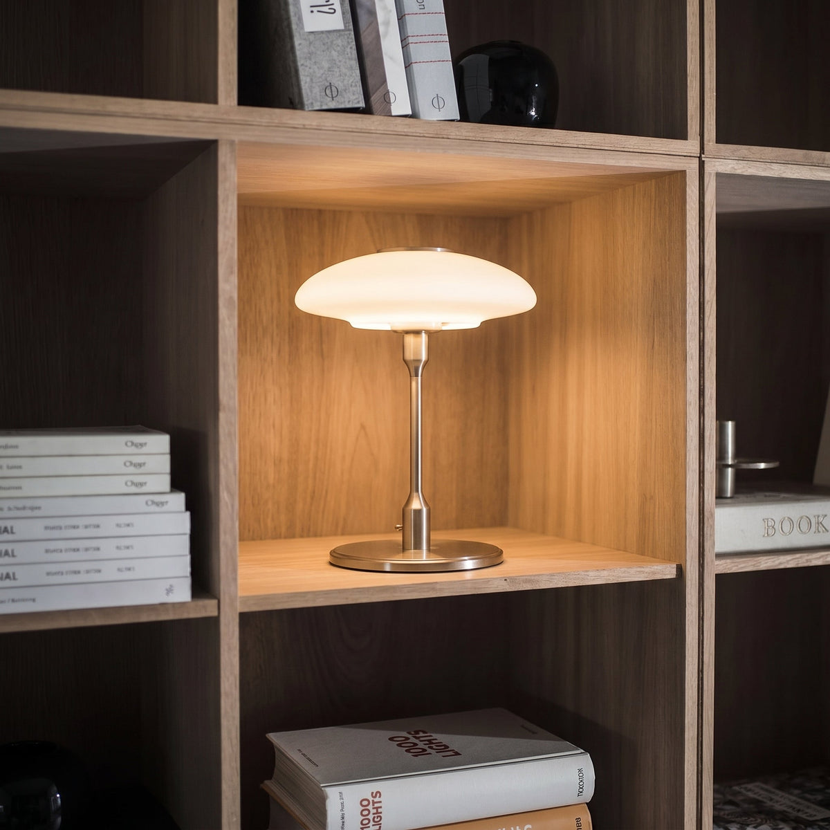 Modern Sculptural Table Lamp with Minimalist Metal & Glass Design for Nightstand, Desk & Side Table | Contemporary Nordic-Inspired Accent