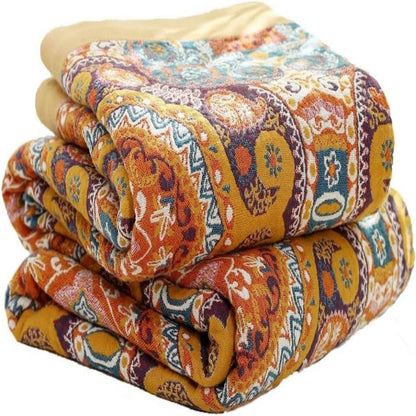 Reversible Cotton Throw Blanket Lightweight Breathable Summer Bedding for Hot Sleepers Temperature Regulating Double-Sided Quilt