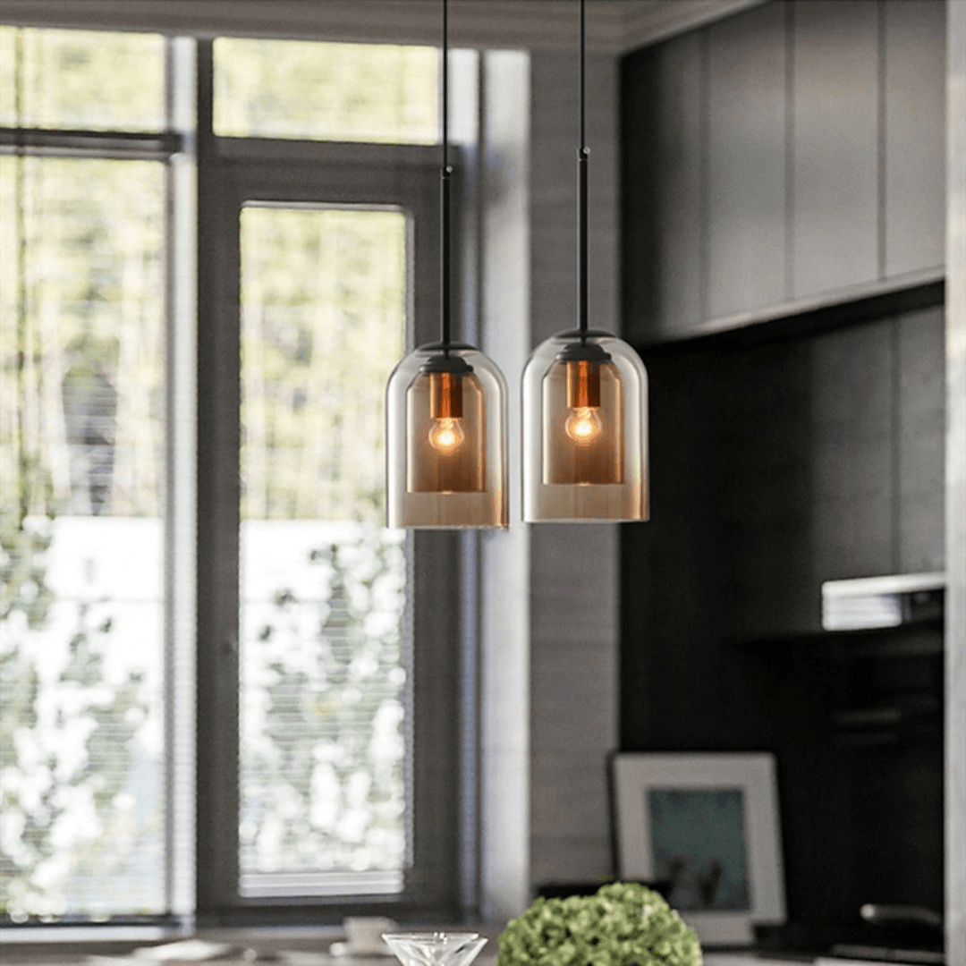Glass Pendant Light Fixture Gray or Amber for Bedroom Dining Room Kitchen Island Modern Ceiling Lighting