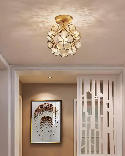 Floral Flush Mount LED Light Fixture 8-Inch Gold Accent Acrylic Ceiling Lamp for Bedroom Hallway Entryway Small Rooms Modern Classic Decor I