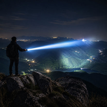Heavy-Duty LED Flashlight with Power Bank Function, 5-Mode Zoomable Beam, Rechargeable 5000mAh Battery, Waterproof Aluminum Body for Camping