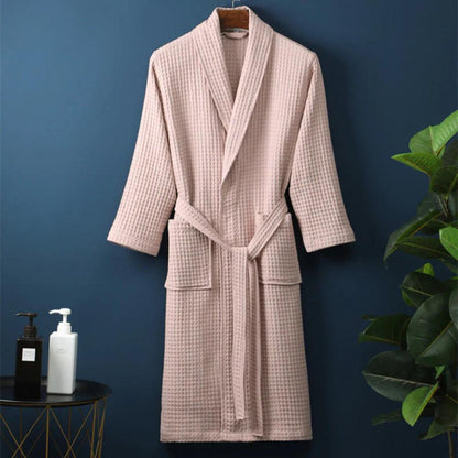 Cotton Waffle Robe V-Neck Lightweight Spa Bathrobe for Women & Men with Pockets Absorbent Loungewear for Bedroom Bathroom Shower