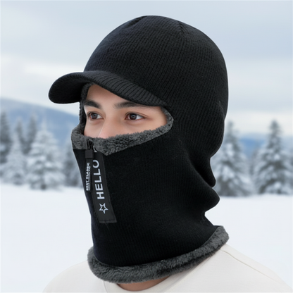 Knit Winter Balaclava with Fleece Lining & Zip Shield for Cycling, Skiing & Outdoor Cold Weather