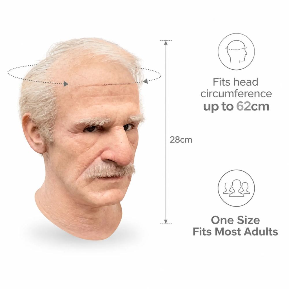 Elderly Character Latex Full-Head Costume Mask with Movable Jaw for Halloween, Theater, and Cosplay