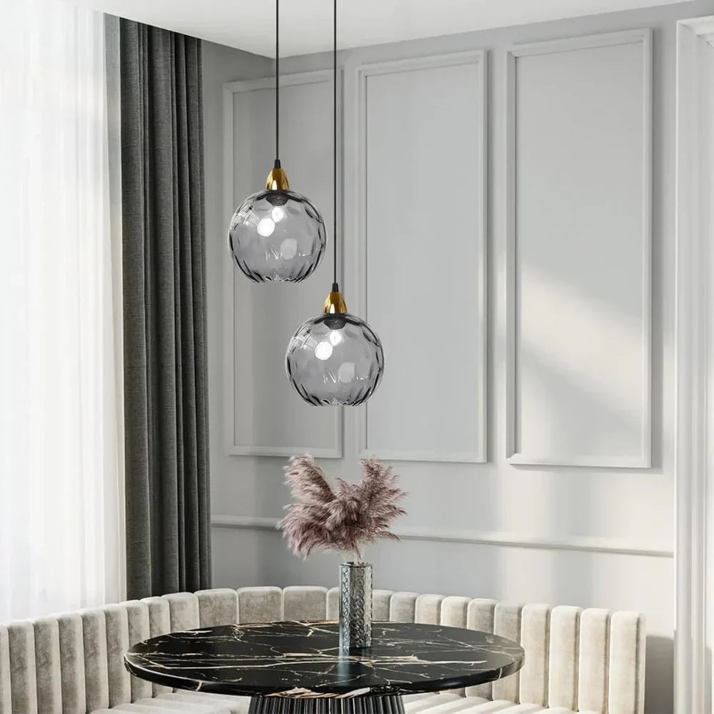 Textured Glass Globe Hanging Light 7.9 Inch Dining Room Island Fixture Adjustable Height Modern Sphere Pendant Minimalist Ceiling Lamp for K