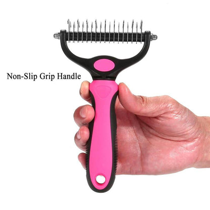 Dual-Blade Pet Deshedding Brush for Dogs & Cats – Stainless Steel Grooming Comb for Medium to Long Coats