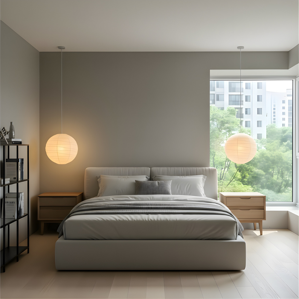 Floating Paper Shade Hanging Light Fixture 22 in White Minimalist Overhead Lamp for Bedroom Dining Room | Soft Ambient Glow Adjustable Drop