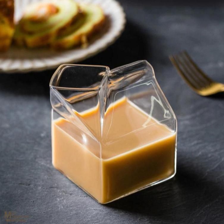 Compact Glass Milk Carton Mug