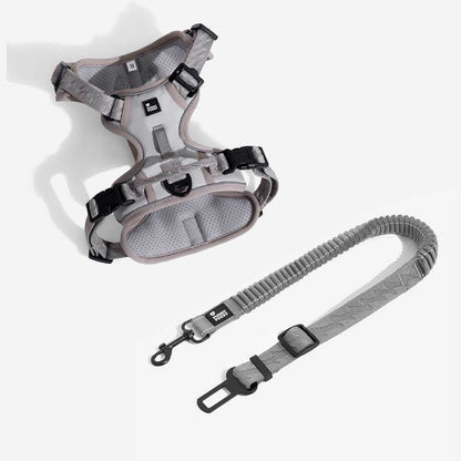 Adjustable Pet Safety Harness Tether for Car Travel with Reflective Strap & Elastic Shock Absorber for Dogs