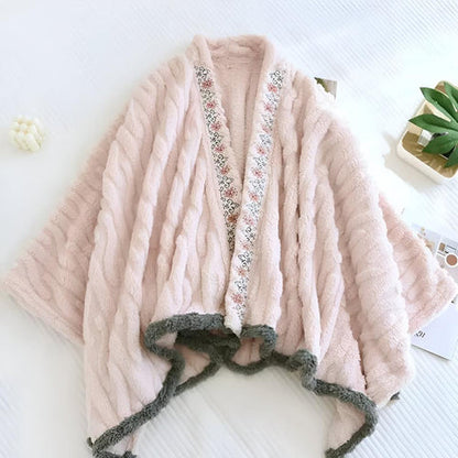 Elysia Shawl Wrap - Embroidered Fleece, Ultra-Soft for Women