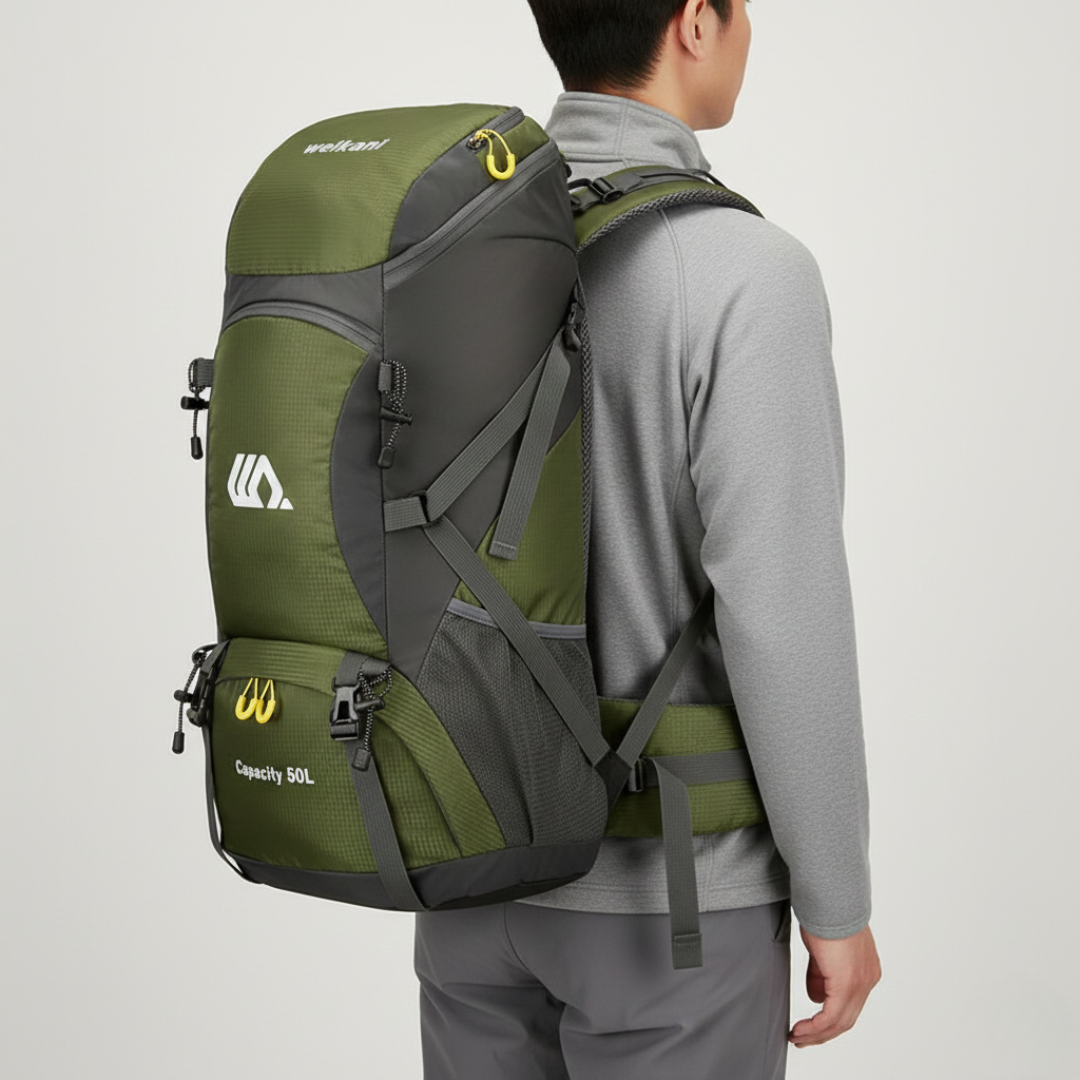 50L Hiking Backpack with Separate Shoe Compartment – Ventilated Back Panel, Padded Straps & Hip Belt – Multi-Day Trail Pack for Camping &