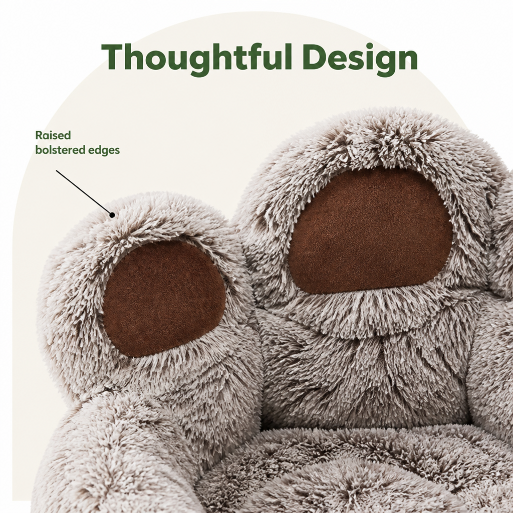 Ortekor Plush & Non-Slip Bear Paw Pet Bed