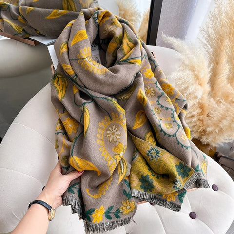 Elara Shawl Scarf - Double-Sided Floral Microfiber, Warm and Stylish