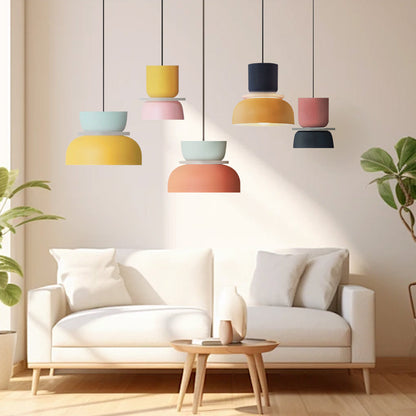 Layered Acrylic Pendant Light Fixture 11.4-Inch Pastel Macaron Colors Modern Hanging Ceiling Lamp E27 for Dining Room Living Room Kids Bedro