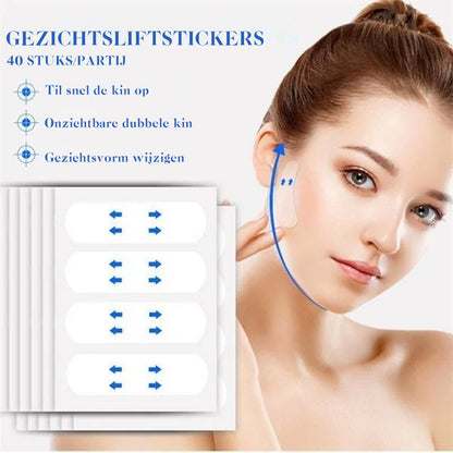 Invisible Facial Lifting Tape Strips for Jawline Contouring & Wrinkle Smoothing - Clear V-Shape Face Lift Stickers for Under Makeup - Breath