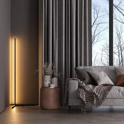 Wireless Remote LED Uplight with Adjustable Brightness for Bedroom, Living Room & Study Spaces | Modern Tall Pole Lamp in Black