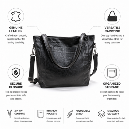 Structured Genuine Leather Tote (Detachable Strap)