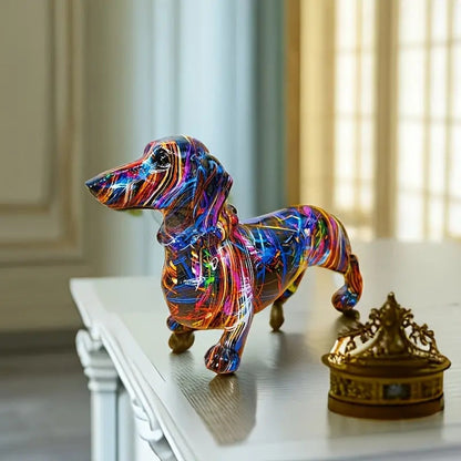 Wiener Dog Statue Colorful Resin Accent Sculpture Desk Shelf Mantel Contemporary Animal Figure Desktop Art Dachshund Collectible Home Decor