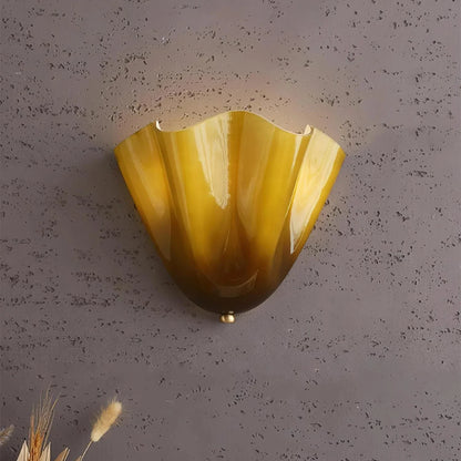 Shell-Inspired Glass Sconce 11 Inch Wide Vintage Iron Bedside Fixture Warm Ambient Hallway Lighting E14 Base Brown Green Beige Tinted Shade