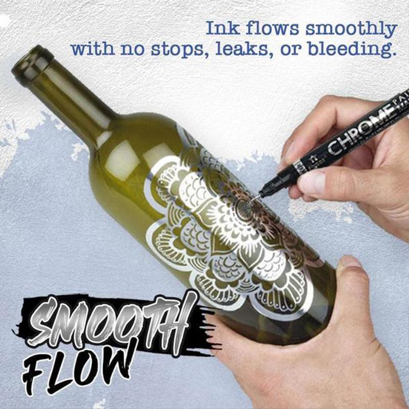 Reflective Chrome Ink Art Pen – Ultra-Glossy Metallic Writing Marker for Crafts, Glass, Plastic & More – 3 Tip Sizes Available