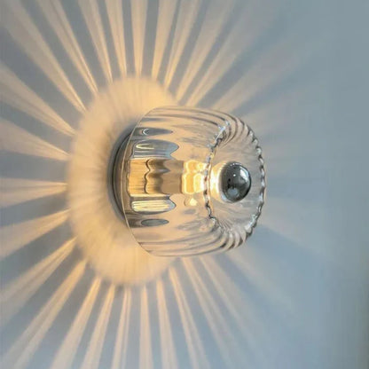 Fluted Glass Sconce E14 Socket Clear Shade Metal Frame Bedside Hallway Uplight Modern Minimalist Ambient Fixture for Bedroom Entry Living Sp