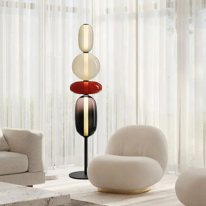Artisan Glass Standing Lamp 63 in Red White Black Accent Light for Living Room Contemporary Sculptural Décor LED Uplight Statement Piece