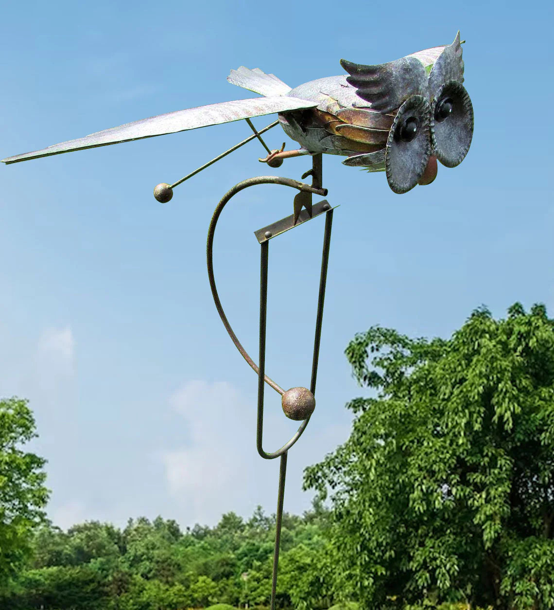 Metal Spinning Garden Wind Spinner Sculpture for Yard Outdoor Lawn Ornament Kinetic Windmill Decor Bird Eagle Owl Patio Balcony Decorative