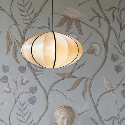 Fabric Ceiling Light 16-Inch Orb Shade for Dining Room Bedroom Kitchen Island White Silk Hanging Fixture E27 Socket Adjustable Height