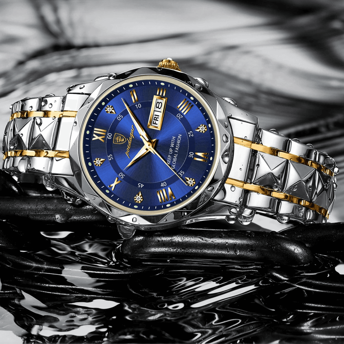 Stainless Steel Men's Watch with Luminous Dial & Date Display