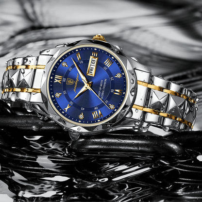 Stainless Steel Men's Watch with Luminous Dial & Date Display