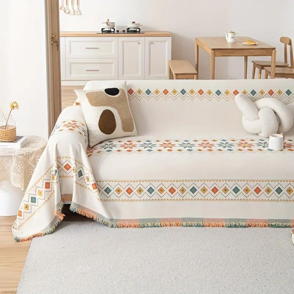 Chenille Throw Blanket with Tassels – Soft Microfiber Sofa Cover for Living Room, Bedroom & Office Décor