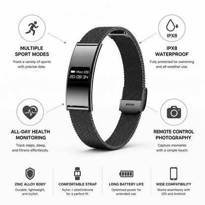 Zinc Alloy IPX8 Waterproof Fitness Bracelet