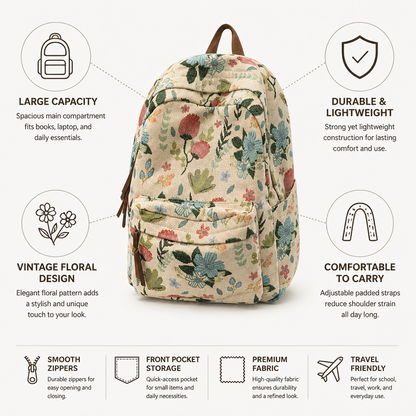 Vintage Floral Large-Capacity Backpack (School & Travel)