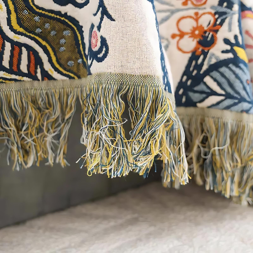 Reversible Floral Cotton Throw Blanket with Tassels – Jacquard Woven All-Season Sofa Throw for Living Room & Bedroom Decor