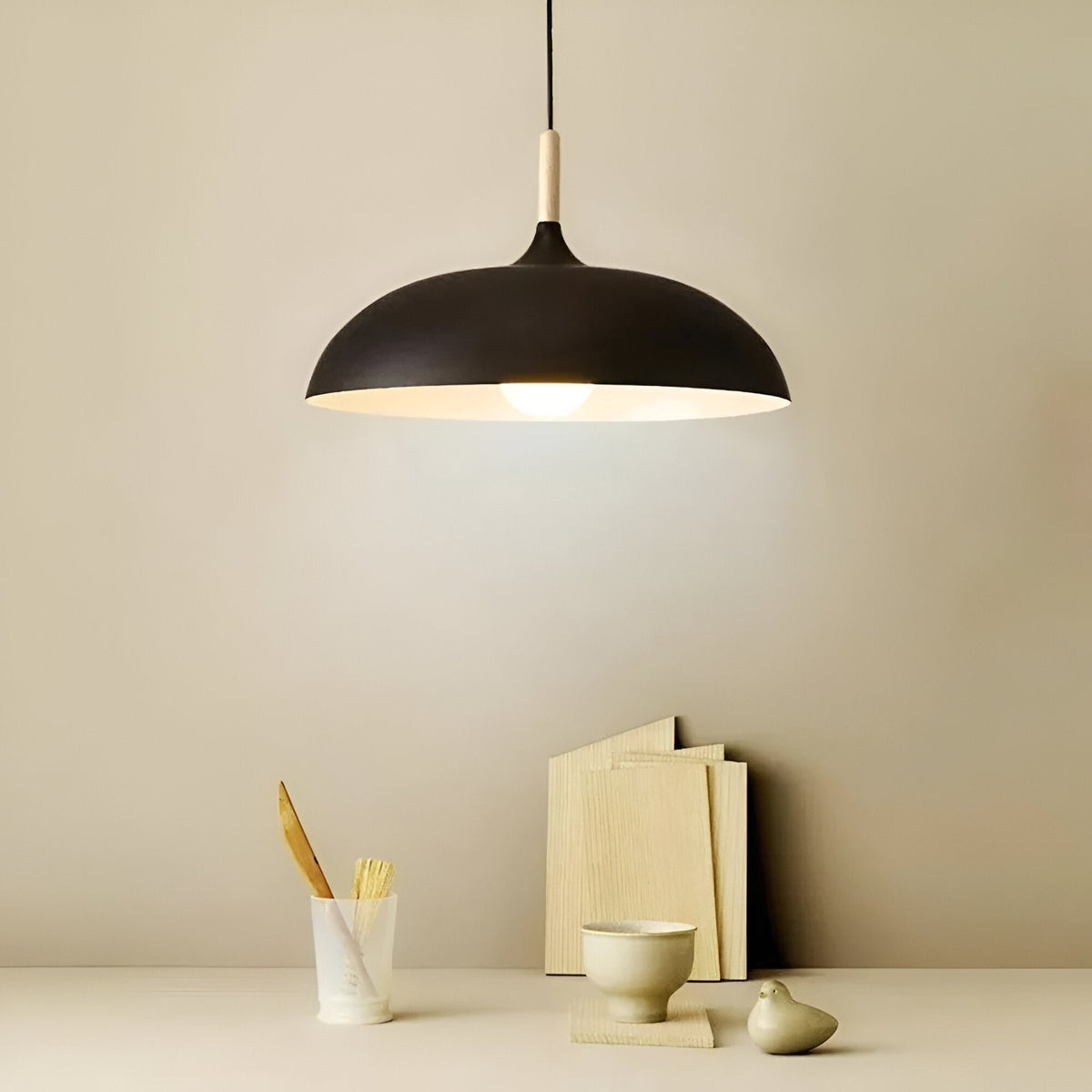 Wood and Iron Drop Light 14-24 Inches Diameter for Kitchen Island Dining Table Modern Minimalist Fixture E27 Socket Cord Height Adjustable