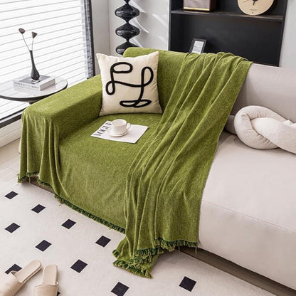 Chenille Sofa Throw with Tassels – Water-Resistant Pet-Friendly Furniture Protector for Couch, Loveseat & Chair