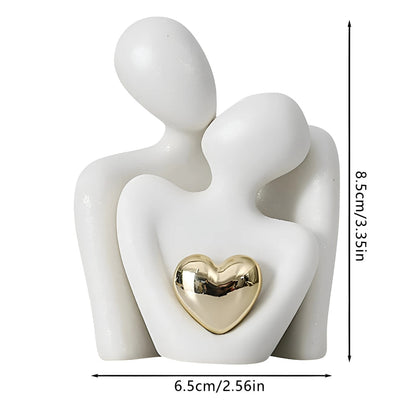 Abstract Couple Holding Heart Figurine – Modern Resin Sculpture for Home Decor, Wedding Gift, Anniversary Display – Minimalist Love Statue