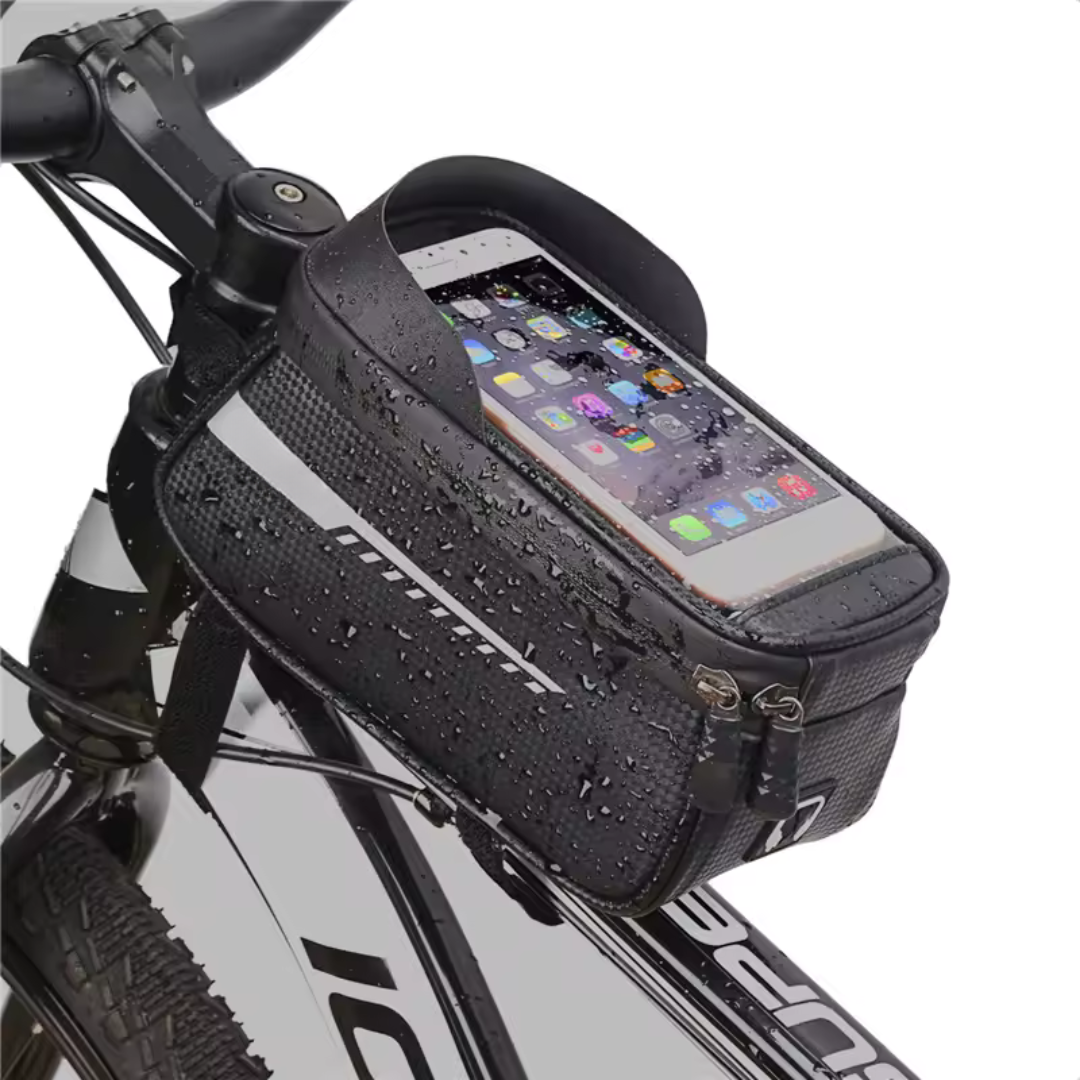 Bike Phone Holder Bag Waterproof Touchscreen Handlebar Pouch for iPhone & Android | Front Frame Storage Organizer for Cycling Commute