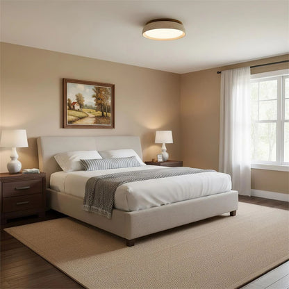 Flush Mount LED Overhead Light with Natural Stone & Wood Accents for Bedrooms, Hallways & Low Ceilings – Warm 3000K Glow, Scandinavian Minim